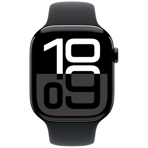 Apple Watch Series 10 46mm Zwart (Zwarte Rubberen Band M/L)