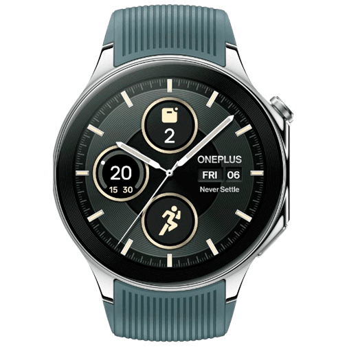 OnePlus Watch 2 Zilver (Groene Rubberen Band)